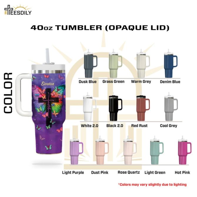 Faith Cross Butterfly Custom Stanley Quencher 40Oz Stainless Steel Tumbler With Handle - Image 7