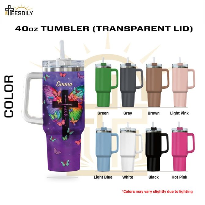 Faith Cross Butterfly Custom Stanley Quencher 40Oz Stainless Steel Tumbler With Handle - Image 9