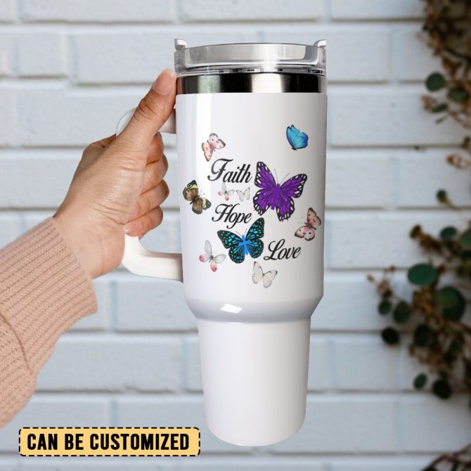 Faith Hope Butterfly Custom Stanley Quencher 40Oz Stainless Steel Tumbler With Handle - Image 3