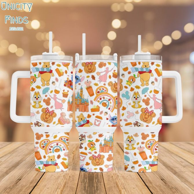 Fall Cartoon Characters Custom Stanley Quencher 40Oz Stainless Steel Tumbler With Handle