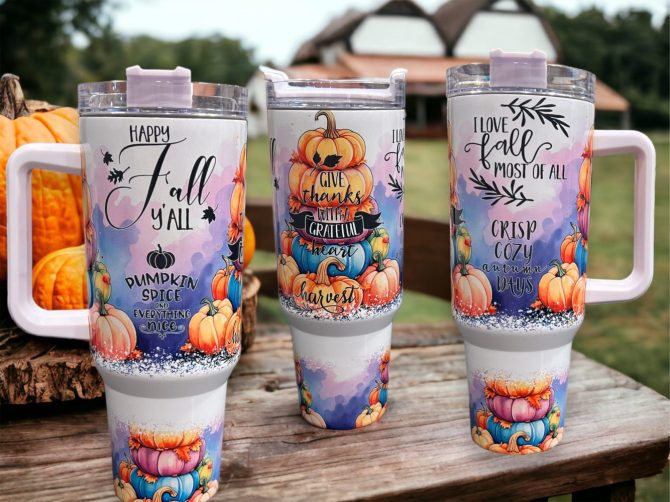 Fall Halloween Pumpkins Custom Stanley Quencher 40Oz Stainless Steel Tumbler