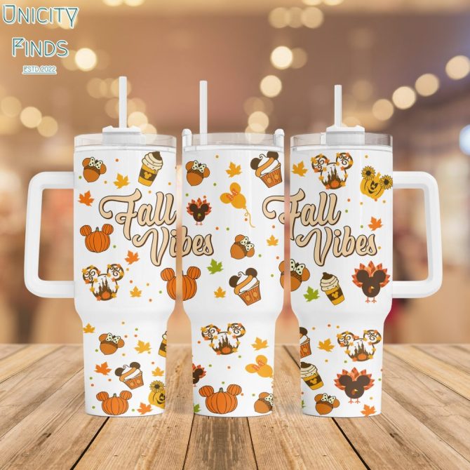 Fall Mickey Mouse Disney Cartoon Custom Stanley Quencher 40Oz Stainless Steel Tumbler With Handle