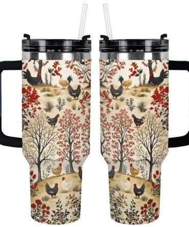 Farmyard Fall Chicken Custom Stanley Quencher 40Oz Stainless Steel Tumbler With Handle