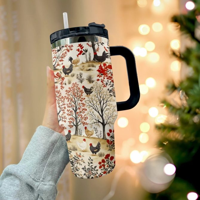 Farmyard Fall Chicken Custom Stanley Quencher 40Oz Stainless Steel Tumbler With Handle - Image 4