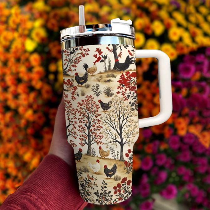 Farmyard Fall Chicken Custom Stanley Quencher 40Oz Stainless Steel Tumbler With Handle - Image 2