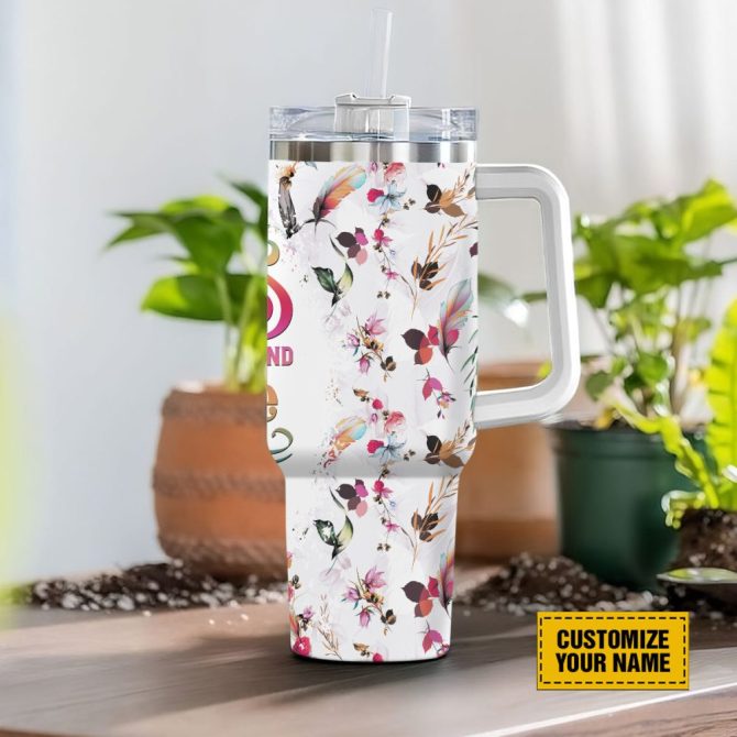 Feather Pattern Faith Custom Stanley Quencher 40Oz Stainless Steel Tumbler With Handle - Image 3