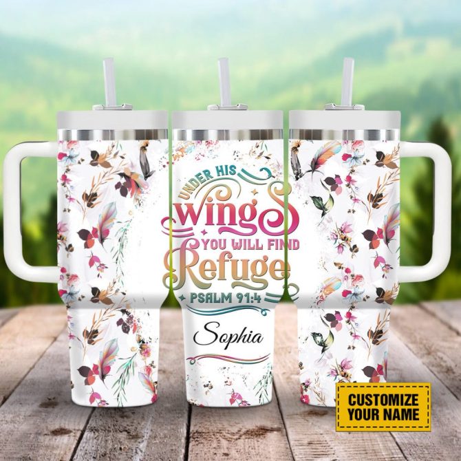 Feather Pattern Faith Custom Stanley Quencher 40Oz Stainless Steel Tumbler With Handle