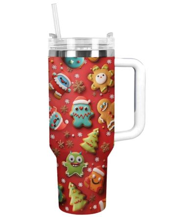 Festive Baby Monster Christmas Custom Stanley Quencher 40Oz Stainless Steel Tumbler With Handle