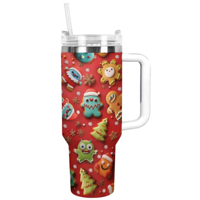 Festive Baby Monster Christmas Custom Stanley Quencher 40Oz Stainless Steel Tumbler With Handle