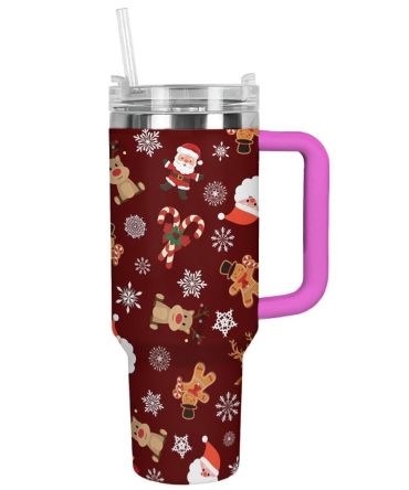 Festive Christmas Cheer Custom Stanley Quencher 40Oz Stainless Steel Tumbler With Handle