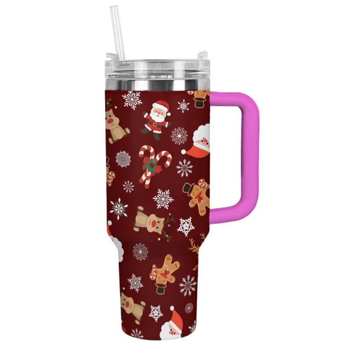 Festive Christmas Cheer Custom Stanley Quencher 40Oz Stainless Steel Tumbler With Handle