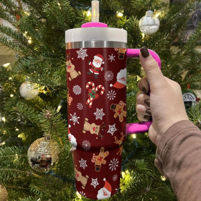 Festive Christmas Cheer Custom Stanley Quencher 40Oz Stainless Steel Tumbler With Handle - Image 2