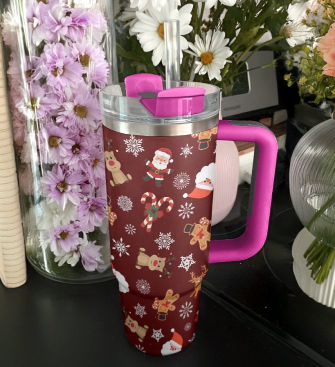 Festive Christmas Cheer Custom Stanley Quencher 40Oz Stainless Steel Tumbler With Handle - Image 3