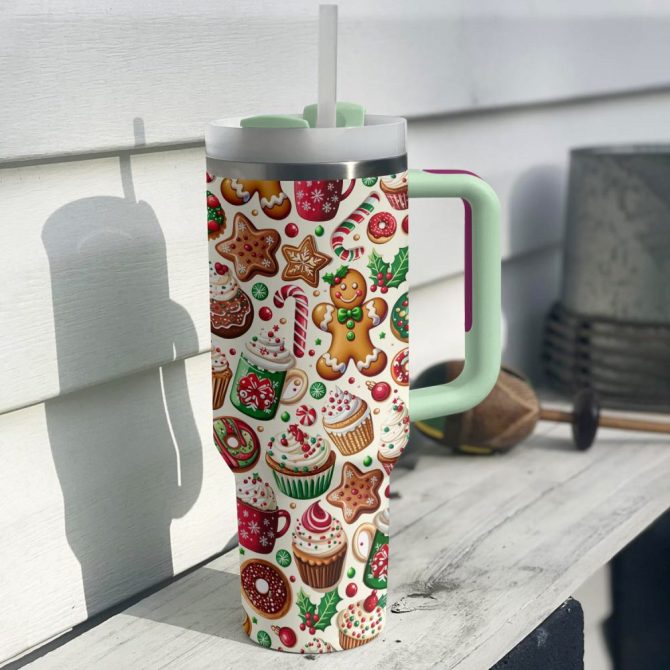 Festive Christmas Gingerbread Custom Stanley Quencher 40Oz Stainless Steel Tumbler With Handle - Image 2