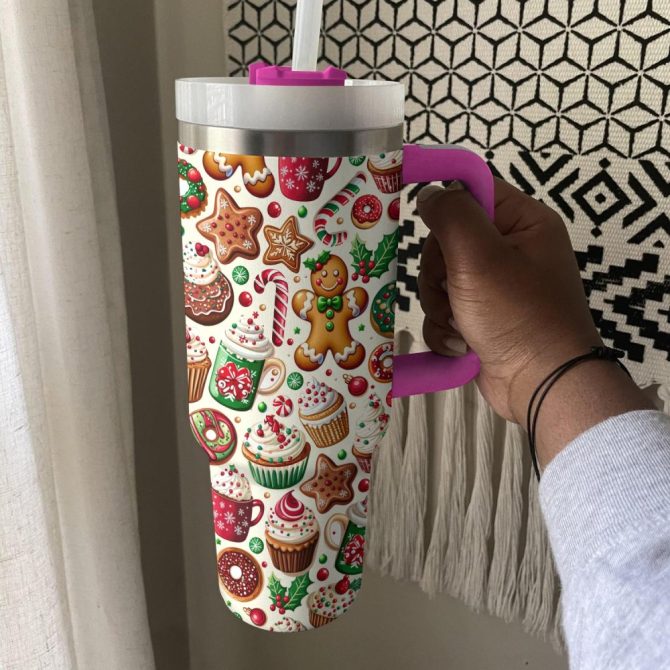 Festive Christmas Gingerbread Custom Stanley Quencher 40Oz Stainless Steel Tumbler With Handle - Image 3