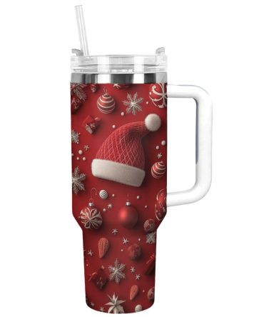 Festive Christmas Hat Custom Stanley Quencher 40Oz Stainless Steel Tumbler With Handle