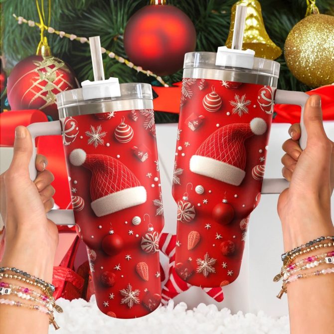 Festive Christmas Hat Custom Stanley Quencher 40Oz Stainless Steel Tumbler With Handle - Image 2