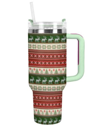 Festive Christmas Knit Custom Stanley Quencher 40Oz Stainless Steel Tumbler With Handle