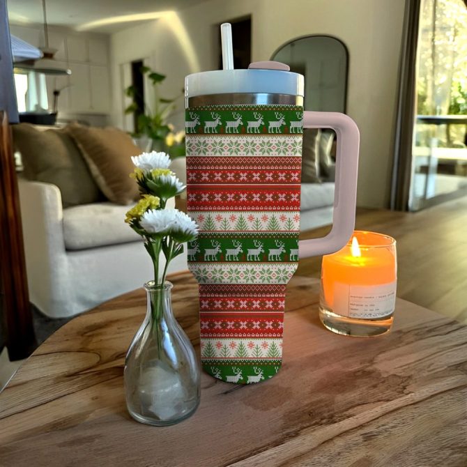 Festive Christmas Knit Custom Stanley Quencher 40Oz Stainless Steel Tumbler With Handle - Image 3