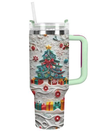 Festive Christmas Tree Custom Stanley Quencher 40Oz Stainless Steel Tumbler With Handle