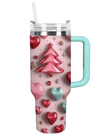 Festive Christmas Tree Custom Stanley Quencher 40Oz Stainless Steel Tumbler With Handle