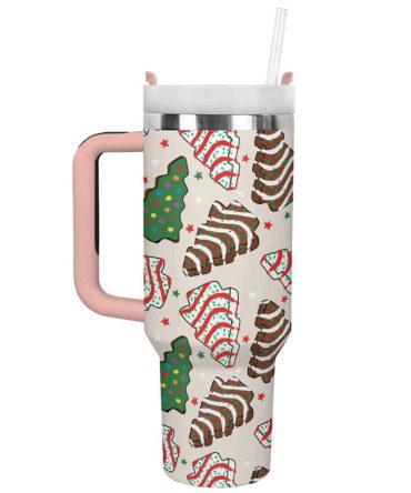 Festive Cookie Trees Custom Stanley Quencher 40Oz Stainless Steel Tumbler With Handle