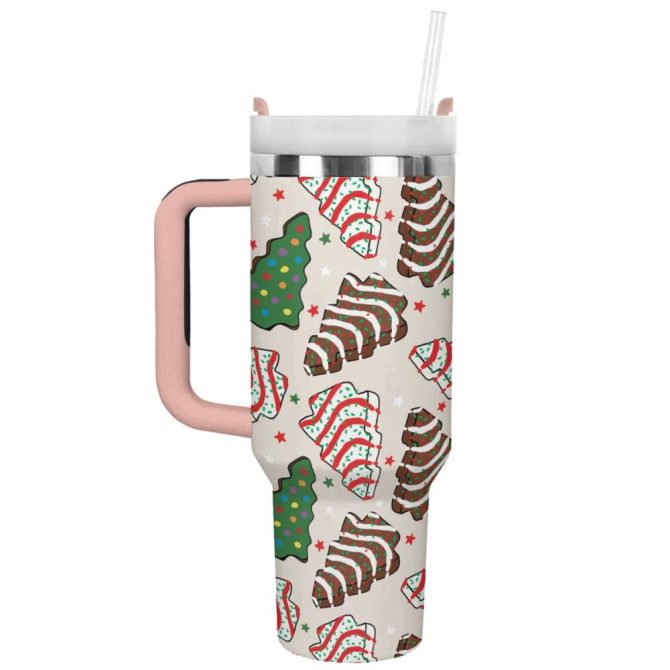 Festive Cookie Trees Custom Stanley Quencher 40Oz Stainless Steel Tumbler With Handle