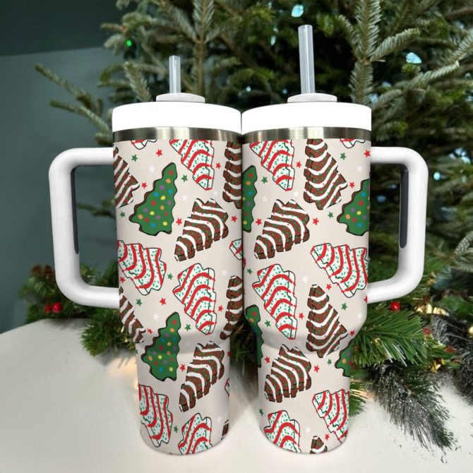 Festive Cookie Trees Custom Stanley Quencher 40Oz Stainless Steel Tumbler With Handle - Image 2