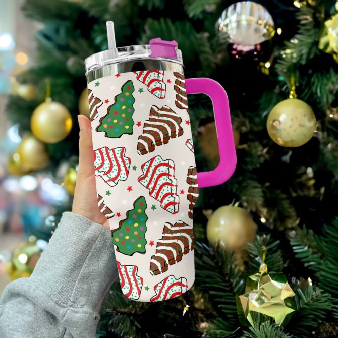 Festive Cookie Trees Custom Stanley Quencher 40Oz Stainless Steel Tumbler With Handle - Image 3