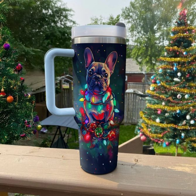 Festive Lights For Frenchie Bulldog Custom Stanley Quencher 40Oz Stainless Steel Tumbler With Handle - Image 3