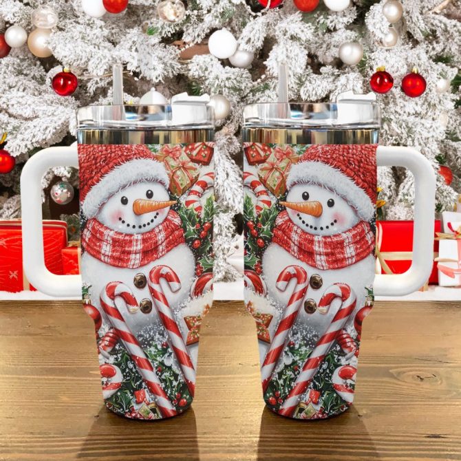 Festive Snowman Christmas Custom Stanley Quencher 40Oz Stainless Steel Tumbler With Handle - Image 2