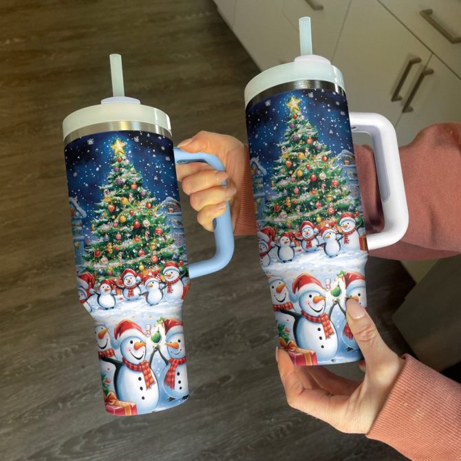Festive Snowman Christmas Custom Stanley Quencher 40Oz Stainless Steel Tumbler With Handle - Image 2