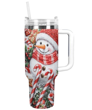 Festive Snowman Christmas Custom Stanley Quencher 40Oz Stainless Steel Tumbler With Handle