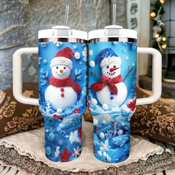 Festive Snowman Christmas Custom Stanley Quencher 40Oz Stainless Steel Tumbler With Handle - Image 2