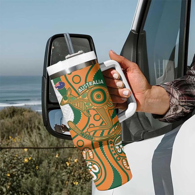 Fiji And Australia Rugby Fijian Palm Tree Mix Aussie Kangaroo Custom Stanley Quencher 40Oz Stainless Steel Tumbler With Handle - Image 7