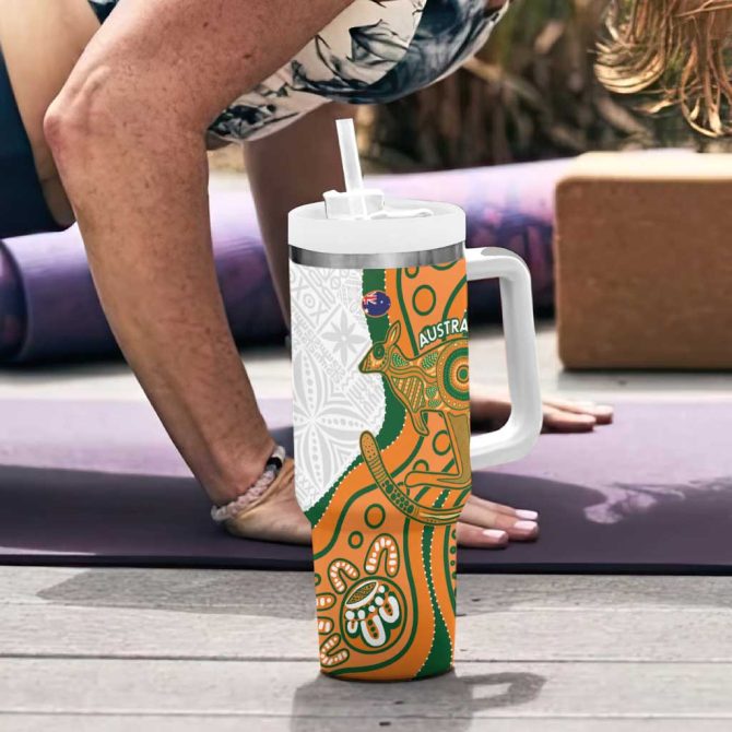 Fiji And Australia Rugby Fijian Palm Tree Mix Aussie Kangaroo Custom Stanley Quencher 40Oz Stainless Steel Tumbler With Handle - Image 6