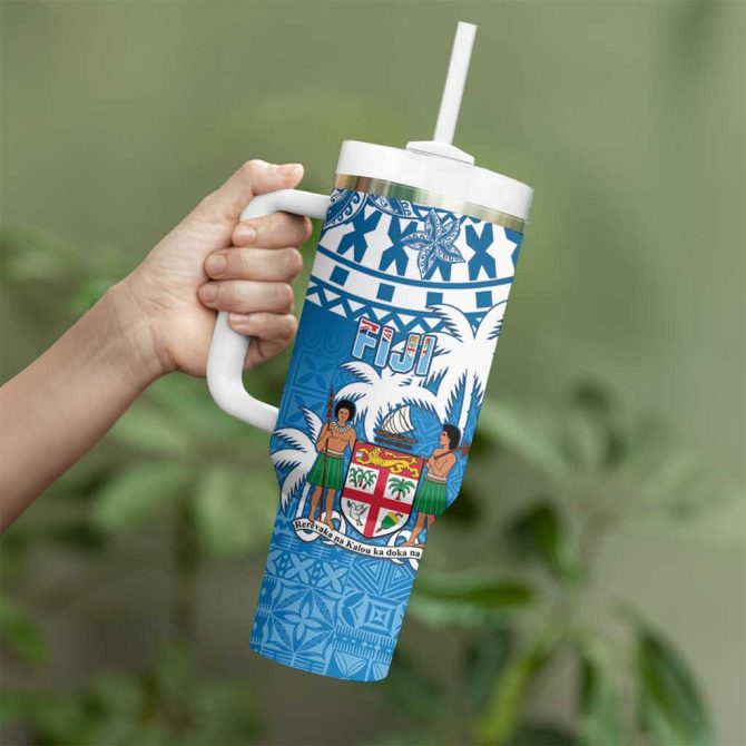 Fiji Bula Fijian Tapa Custom Stanley Quencher 40Oz Stainless Steel Tumbler With Handle - Image 3