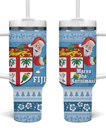 Fiji Christmas Fijian Masi Marau Na Kerisimasi! Blue Custom Stanley Quencher 40Oz Stainless Steel Tumbler With Handle
