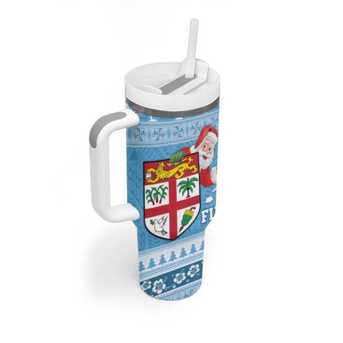 Fiji Christmas Fijian Masi Marau Na Kerisimasi! Blue Custom Stanley Quencher 40Oz Stainless Steel Tumbler With Handle - Image 2