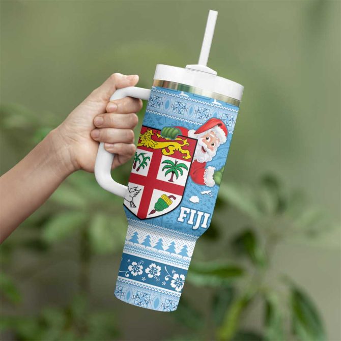 Fiji Christmas Fijian Masi Marau Na Kerisimasi! Blue Custom Stanley Quencher 40Oz Stainless Steel Tumbler With Handle - Image 3