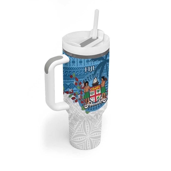 Fiji Coat Of Arms Tagimoucia With Fijian Tapa Custom Stanley Quencher 40Oz Stainless Steel Tumbler With Handle - Image 2