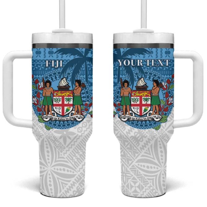 Fiji Coat Of Arms Tagimoucia With Fijian Tapa Custom Stanley Quencher 40Oz Stainless Steel Tumbler With Handle