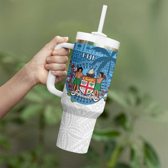 Fiji Coat Of Arms Tagimoucia With Fijian Tapa Custom Stanley Quencher 40Oz Stainless Steel Tumbler With Handle - Image 3