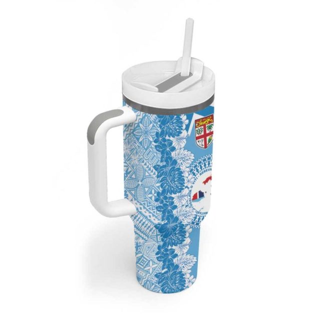 Fiji Day Fijian Map Hibiscus Tapa Custom Stanley Quencher 40Oz Stainless Steel Tumbler With Handle - Image 2