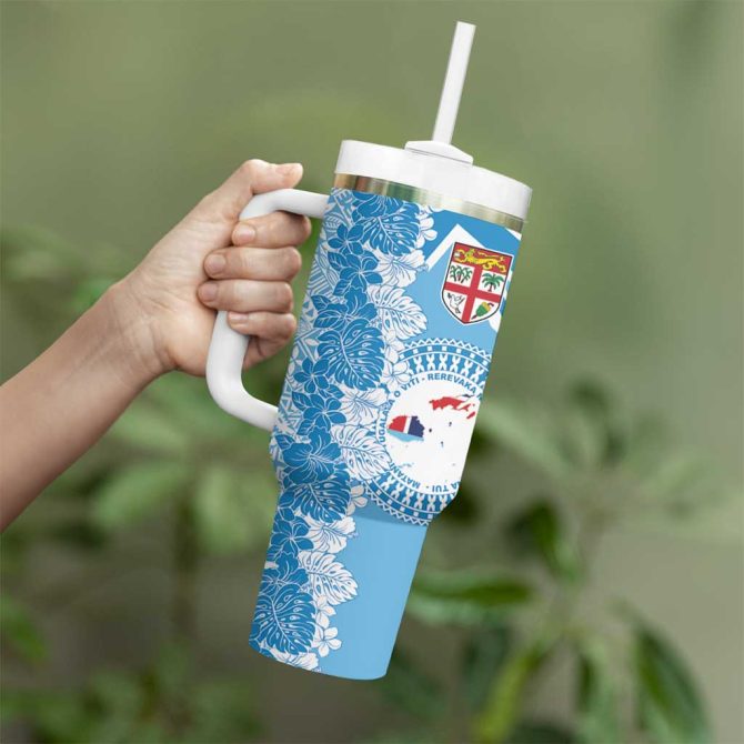 Fiji Day Fijian Map Hibiscus Tapa Custom Stanley Quencher 40Oz Stainless Steel Tumbler With Handle - Image 3