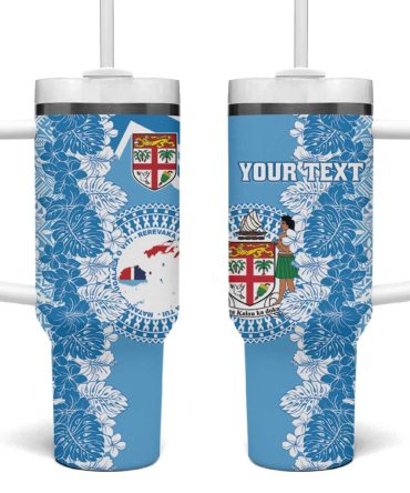 Fiji Day Fijian Map Hibiscus Tapa Custom Stanley Quencher 40Oz Stainless Steel Tumbler With Handle