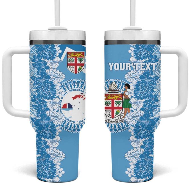 Fiji Day Fijian Map Hibiscus Tapa Custom Stanley Quencher 40Oz Stainless Steel Tumbler With Handle