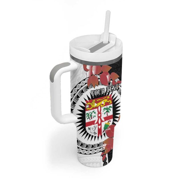 Fiji Day Fijian Tapa Mix Tagimoucia Black Custom Stanley Quencher 40Oz Stainless Steel Tumbler With Handle - Image 2
