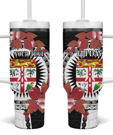 Fiji Day Fijian Tapa Mix Tagimoucia Black Custom Stanley Quencher 40Oz Stainless Steel Tumbler With Handle