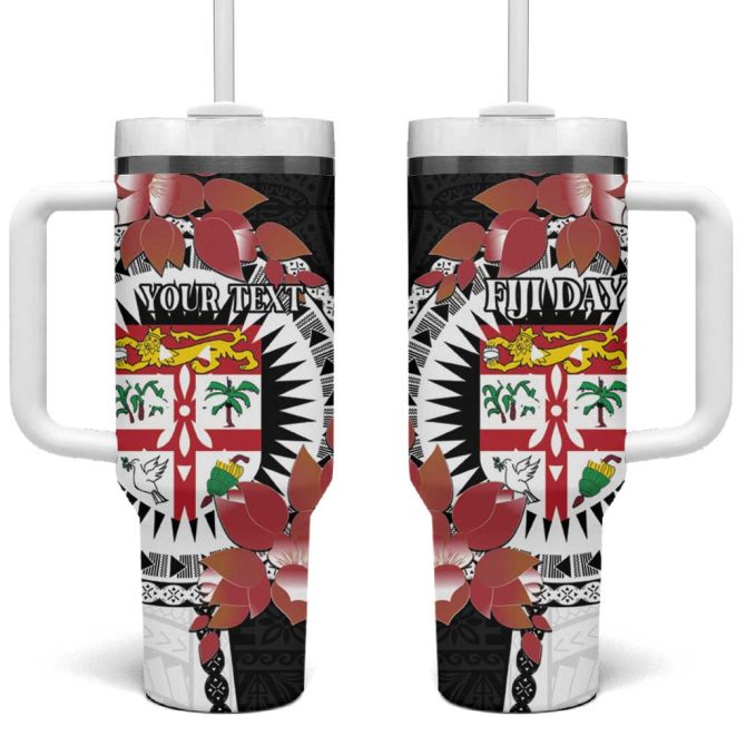 Fiji Day Fijian Tapa Mix Tagimoucia Black Custom Stanley Quencher 40Oz Stainless Steel Tumbler With Handle